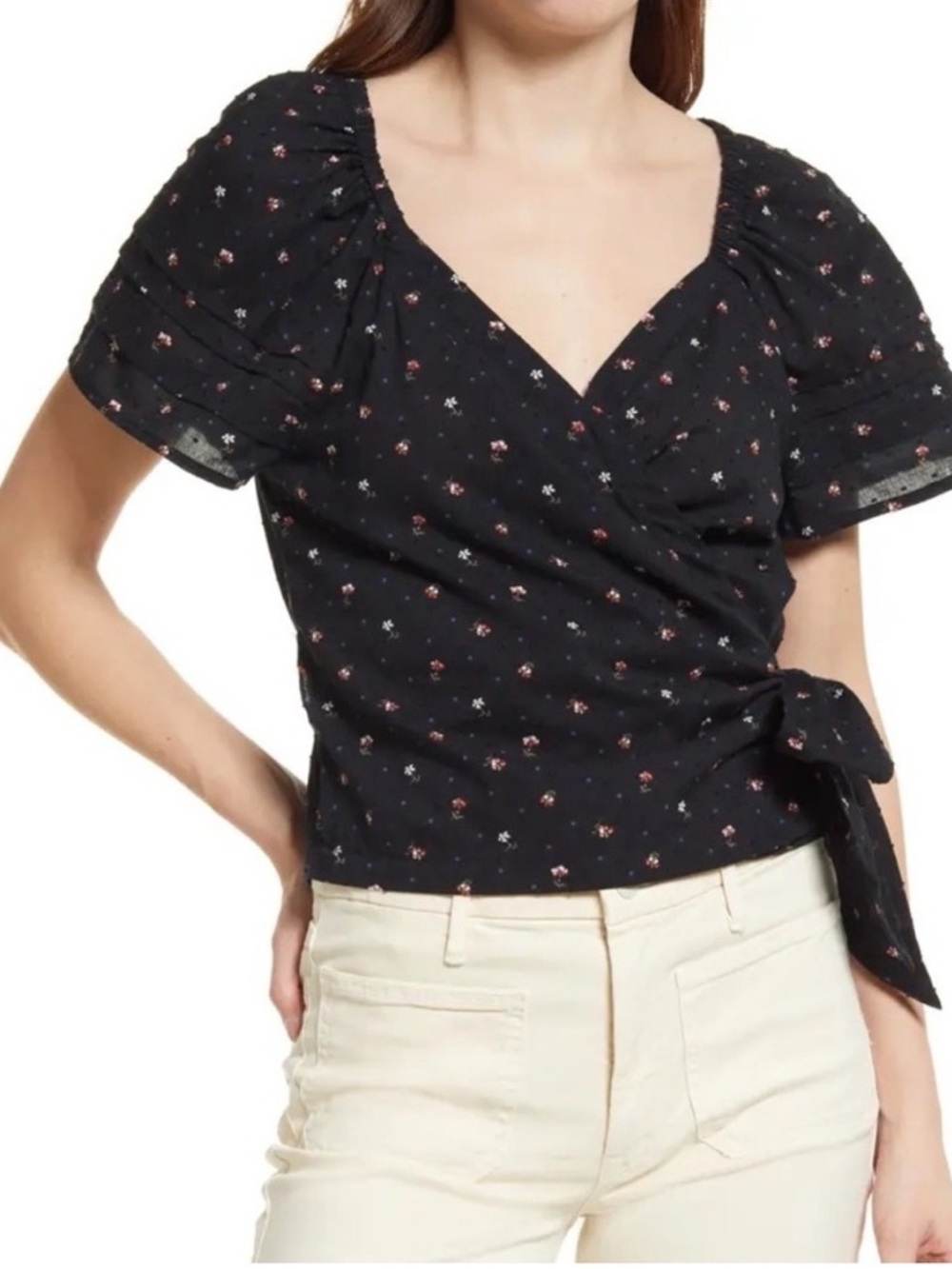 Madewell Ruffle-Sleeve Wrap Top in Spring Floral Size XXS